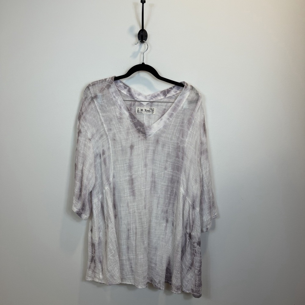 M. Rena Large Tie‎ Dye Tunic Top Gauzy Lightweight Cotton Blend V-Neck